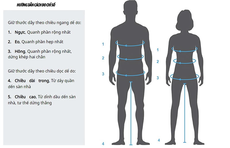 cách đo chỉ số cơ thể để lựa chọn size quần áo Lining